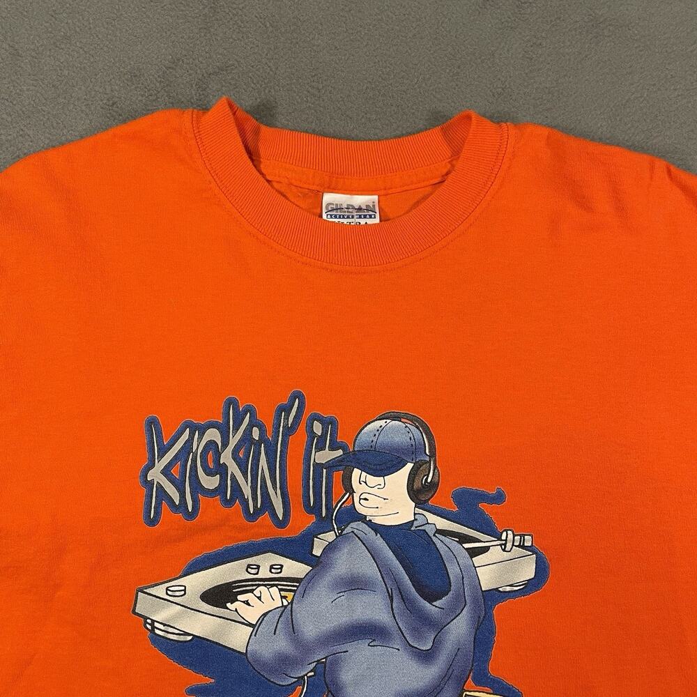 Gildan Long Sleeve Shirt Orange Unisex M Cotton DJ Graphic Y2K Streetwear - Picture 7 of 10